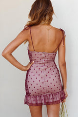 Bambi Ruched Mini Dress Polka Dot Plum
