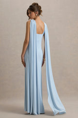 Ariana | Powder Blue Cross-Neck Maxi Dress With Cape
