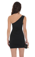 Embellished One Shoulder Bodycon Dress in Black