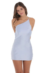 Pearl One Shoulder Satin Dress in Blue