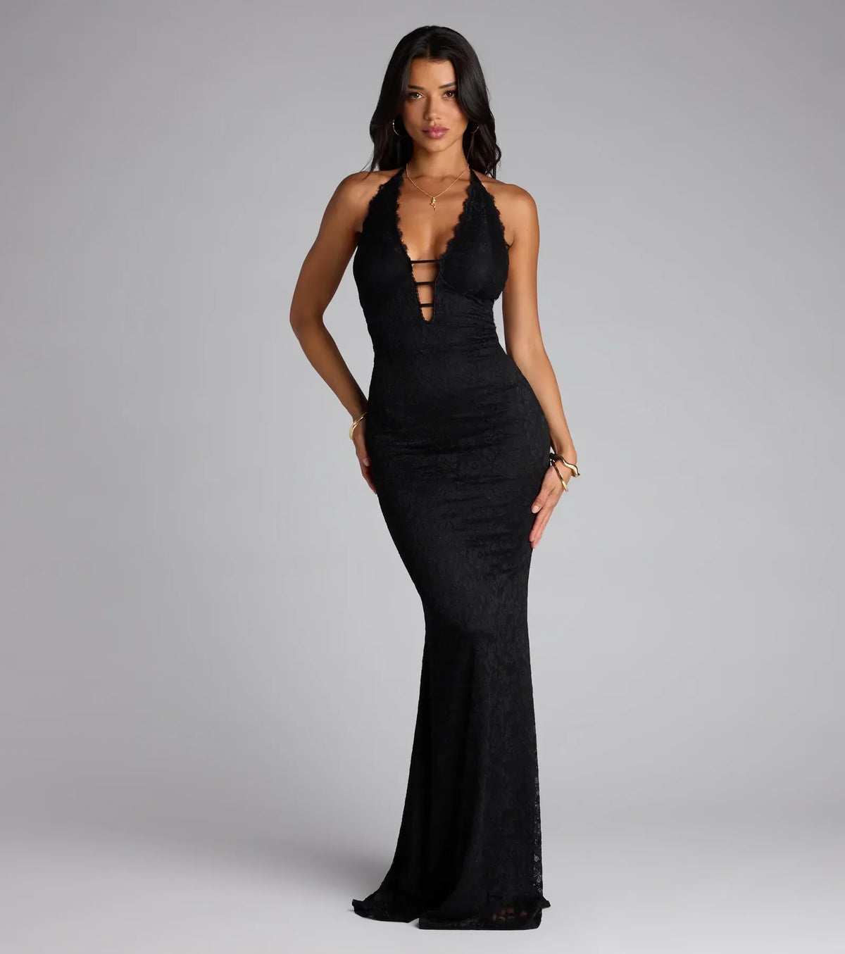 Lane Halter Strappy Lace Mermaid Formal Dress