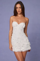 Embellished Bandeau A-line Mini Dress in White