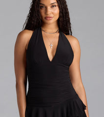 Golden Nights Halter Ruffle Romper