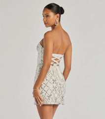 Cutest Style Sequin Bow Strapless Lace-Up Mini Dress