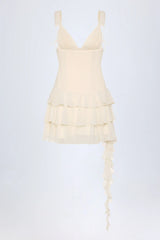 Lace-Up Ruffled Tiered Mini Dress in Ivory