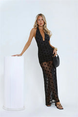 Hot Right Now Polka Dot Maxi Dress Black