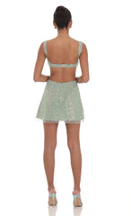 Sequin Pearl Cutout Dress in Green