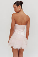 Bless Strapless Organza Ruffle Mini Dress Blush