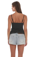 Ruffle Tassel Top in Black