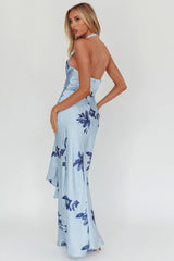 Make Believe Plunging Halterneck Maxi Dress Floral Navy