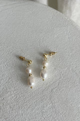 Minka Double Pearl Drop Earrings Gold