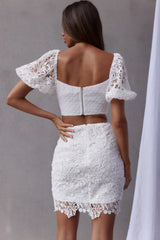 First Love Tied Bust Lace Dress White