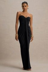 Ali | Black Sweetheart Ruched Wrap Maxi Dress