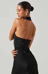 Marissa Satin Halter Neck Midi Dress