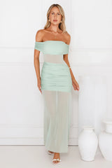 Dewdrop Dream Off Shoulder Mesh Maxi Dress