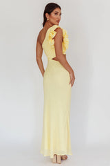 Deanna One-Shoulder Ruffle Maxi Dress Yellow