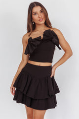 Deisi Concertina Layered Ruffle Mini Skirt Black