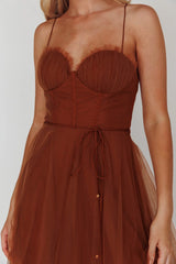 Smitten Sweetheart Neckline Chiffon Midi Dress Chocolate