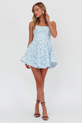 Miley Embroidered A-Line Mini Dress Light Blue