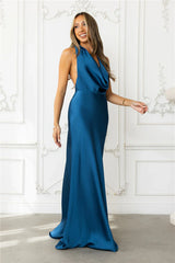 Nightfall Noir Halter Satin Maxi Dress