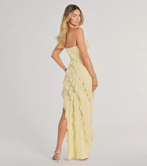 Gabby Formal Mesh Strapless Ruffle Long Dress