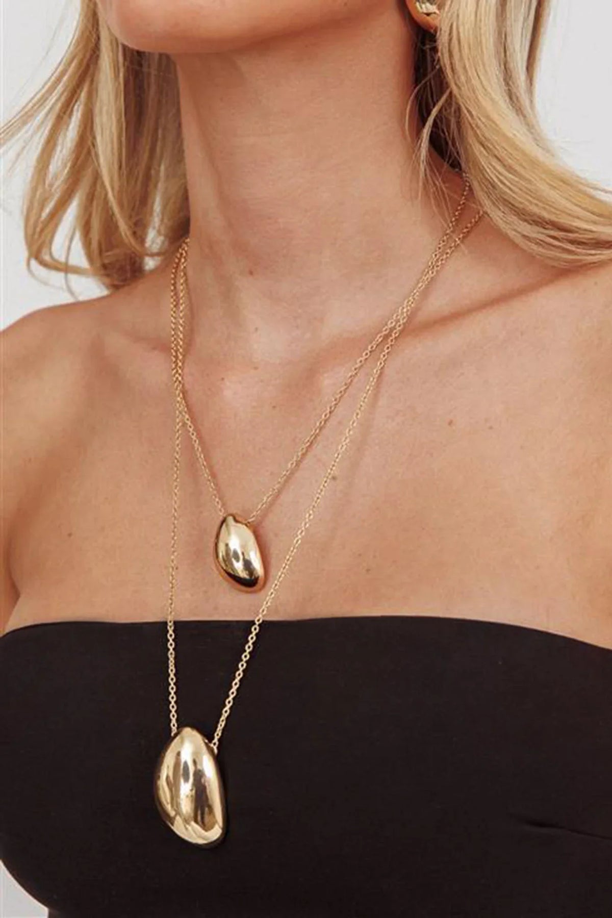 Moonlight Double Chain Pendant Necklace Gold