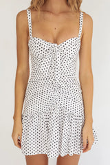 Rachelle Tied Bust Ruched Mini Dress Spotted White/Navy