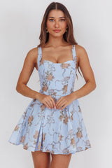 Get My Attention Basque Waist Mini Dress Floral Blue