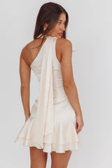 Truett One-Shoulder Shoulder Sash Mini Dress Eggshell