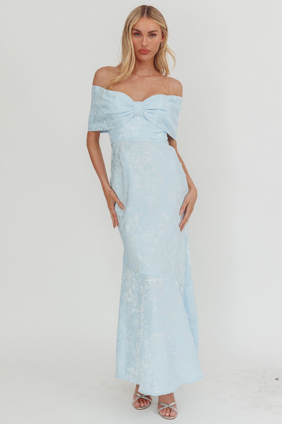 Fairytales Off-Shoulder Jacquard Maxi Dress Blue