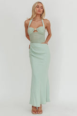 Sandy Shell Buckle Halter Maxi Dress Sage