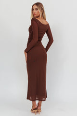 In Blooms Off Shoulder Mesh Maxi Dress Chocolate