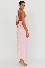 Flirt Frill Trim Halter Maxi Dress Blush