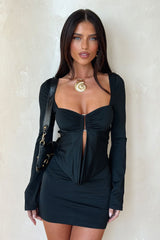 Autumn Long Sleeve Mini Dress - Black