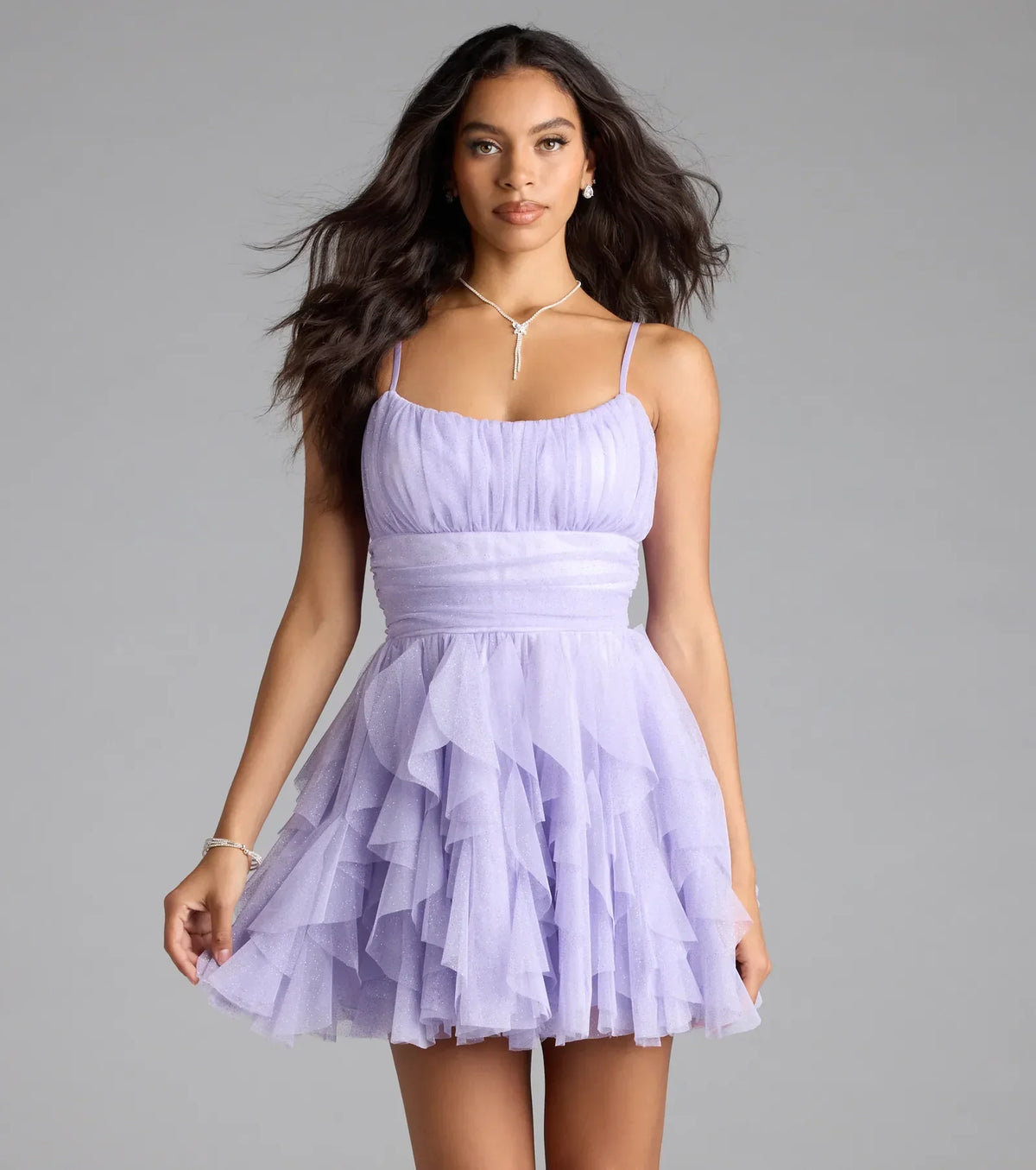 Louisa Ruffle Glitter Skater Short Dress