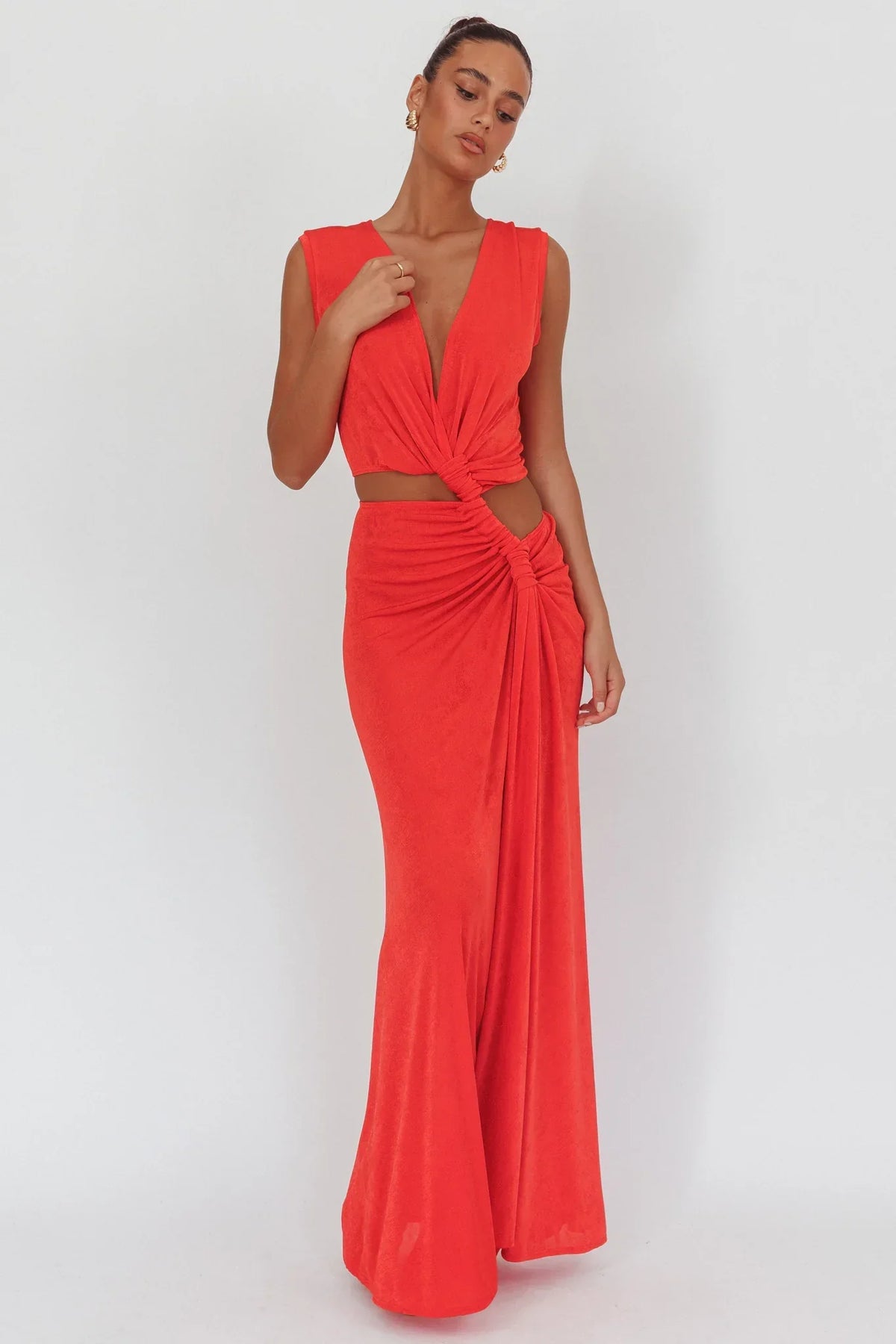Mimosa Twist Waist Maxi Dress Coral