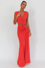 Mimosa Twist Waist Maxi Dress Coral