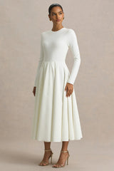 Bellamy | Cream Crew-Neck Long Sleeve Midi Dress