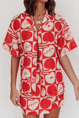 Ithaca Cherry Print Short Sleeve Shirt Red Beige