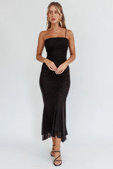 By Chance One Strap Ruched Maxi Dress Black