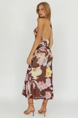 Kimbra Waist Sash Maxi Dress Floral Brown