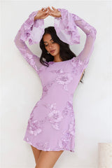 Bright Breezy Long Sleeve Mesh Mini Dress Lilac