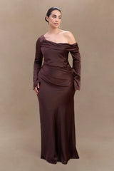 Iris Long Sleeve Satin Maxi Dress - Dark Chocolate