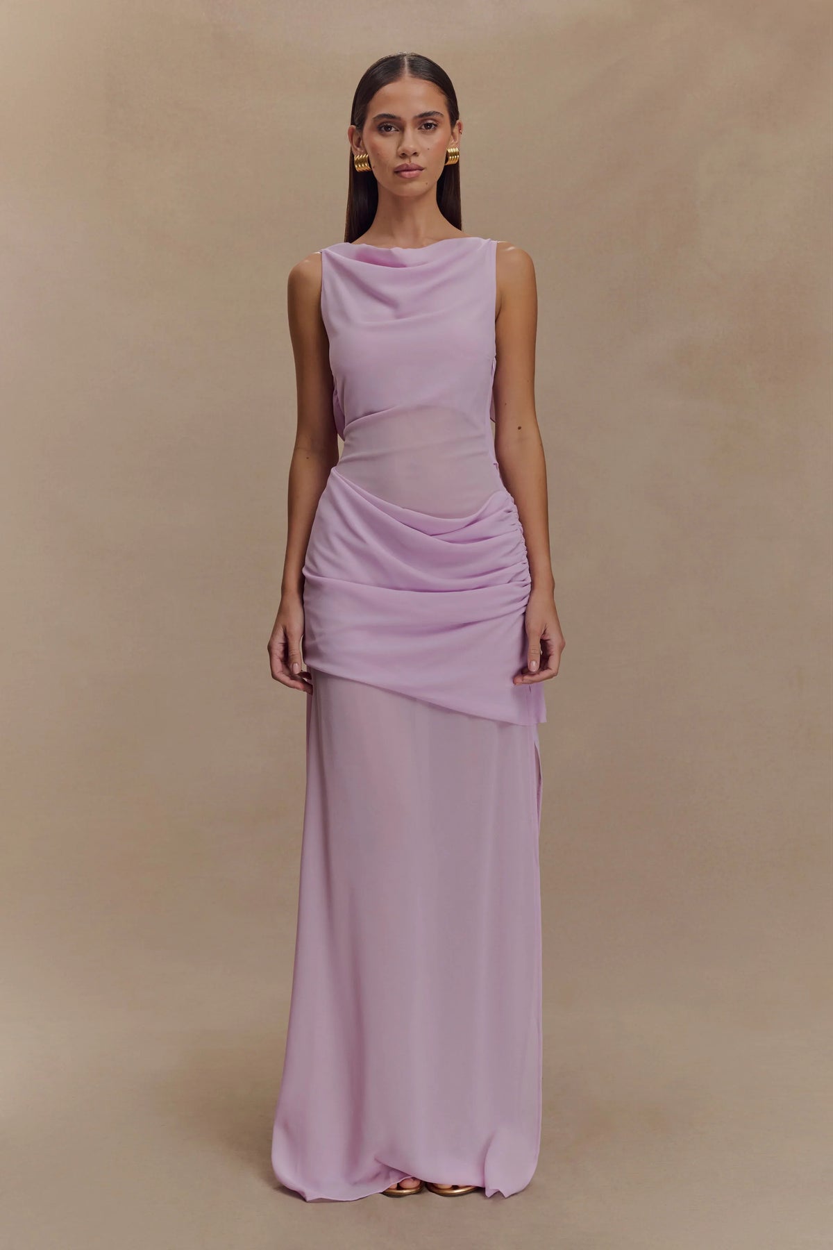 Daria Draped Chiffon Maxi Dress - Light Lilac