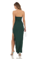 Mesh Ruffle Slit Dress in Green