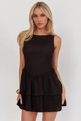 Swing It Double Layer Hem Mini Dress Black