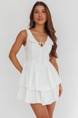 Corella Tied Bust Layered Hem Mini Dress White