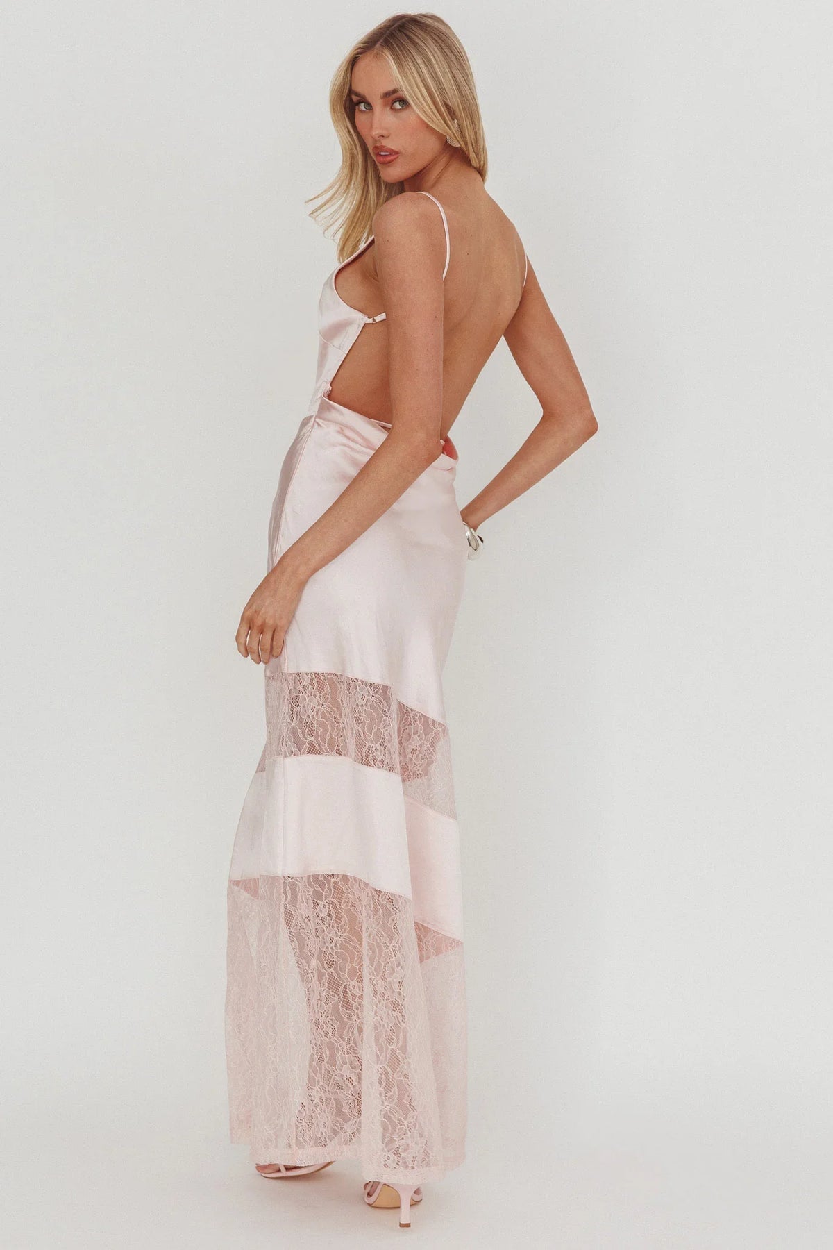 Helsi Low Back Lace Insert Maxi Dress Pink