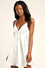 Happily Yours Ivory Satin Skater Mini Dress