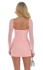 Mesh Corset Long Sleeve Dress in Pink